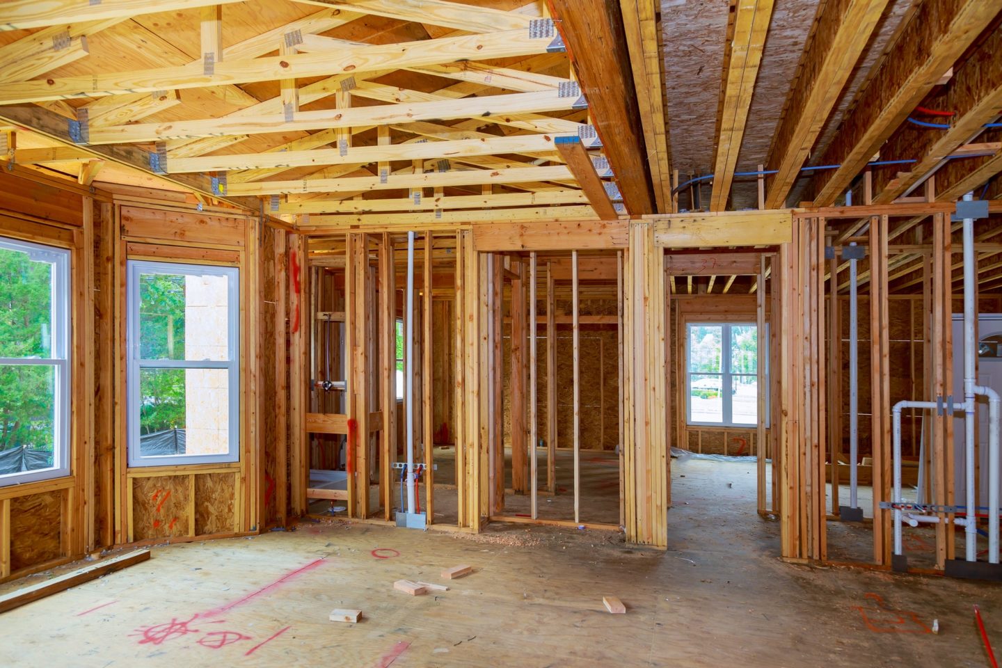 new construction wood home framing abstract new construction home framing e1600423536358